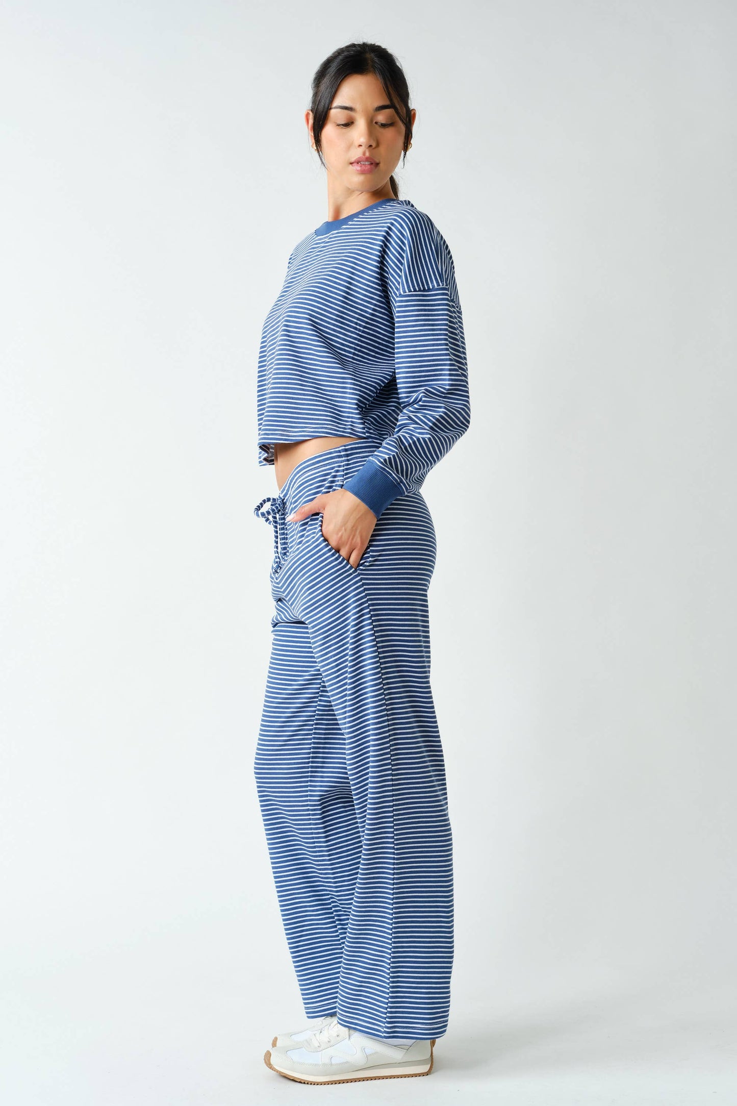 Coastal Striped Crop Top & Pant Set