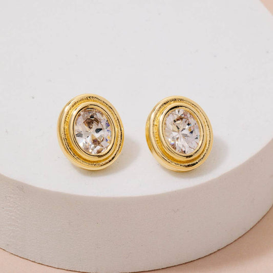 Gold Dipped Oval Set Stud Earrings