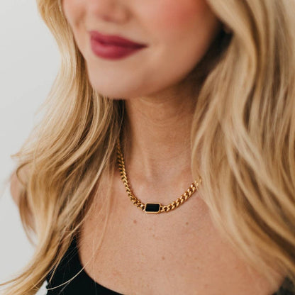 Black Stone Chain Necklace | WATERPROOF
