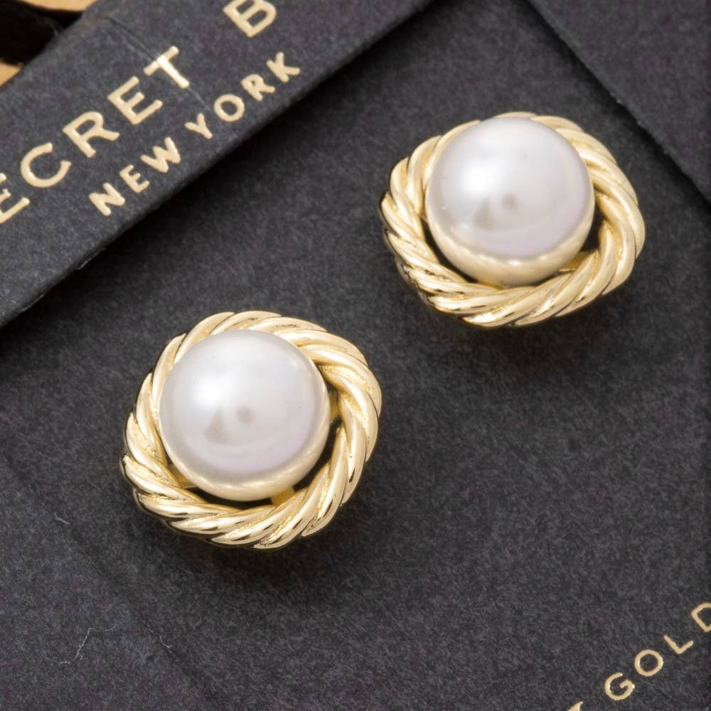 Secret Box Gold Dipped Pearl Stud Earrings