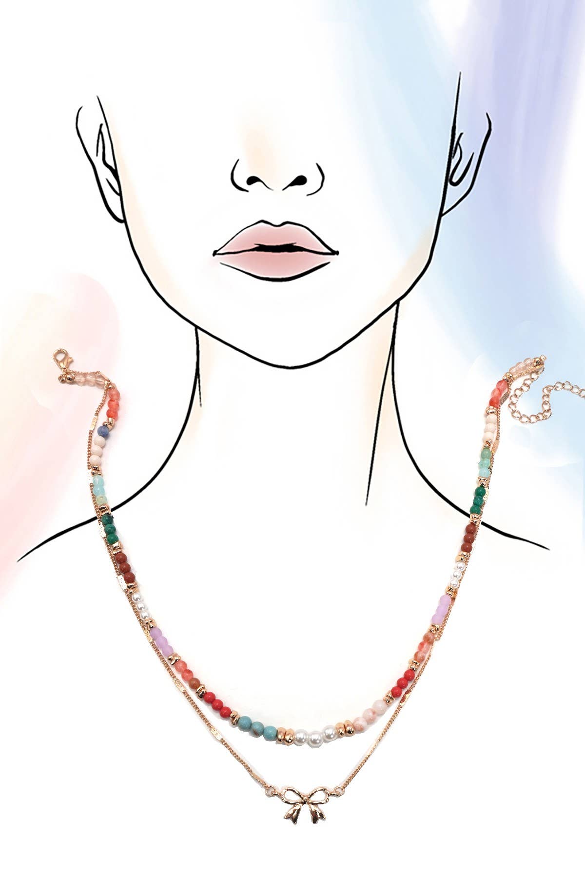 Beaded Bow Double Layer Necklace