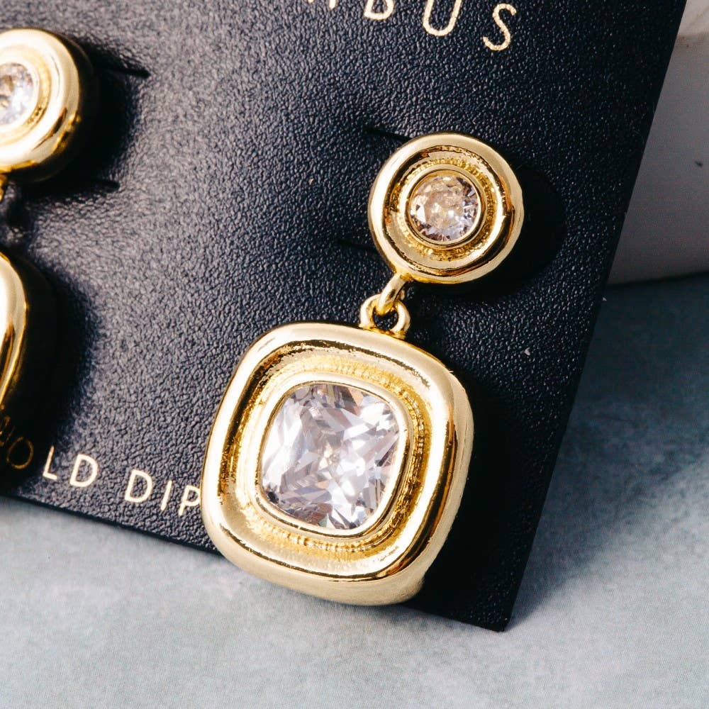 Golden Glow Cushion Drop Earrings