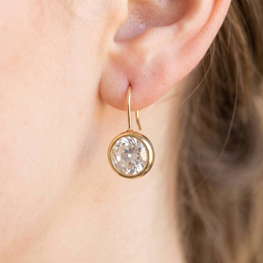 Golden Halo Bezel Drop Earrings