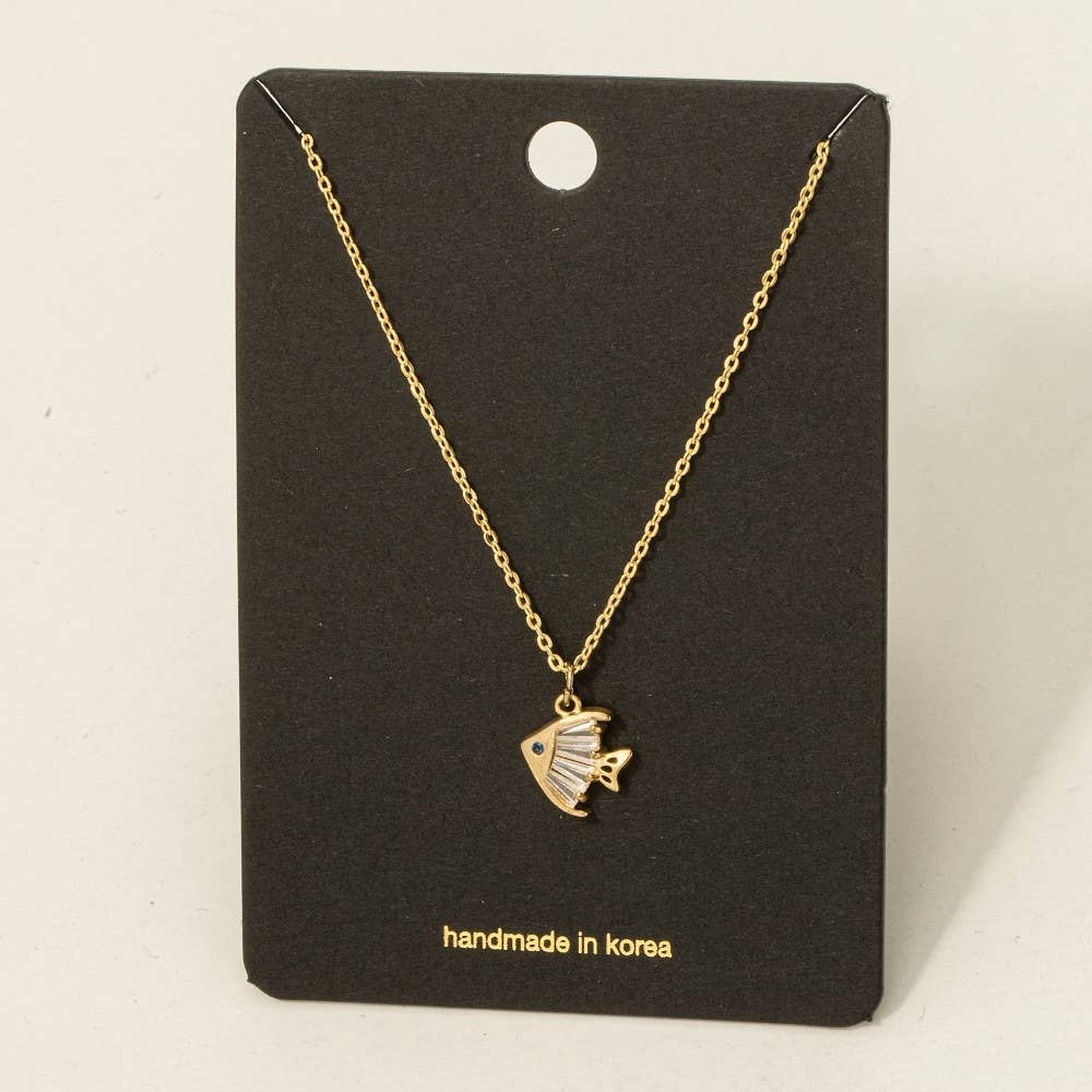 Golden Catch CZ Fish Necklace