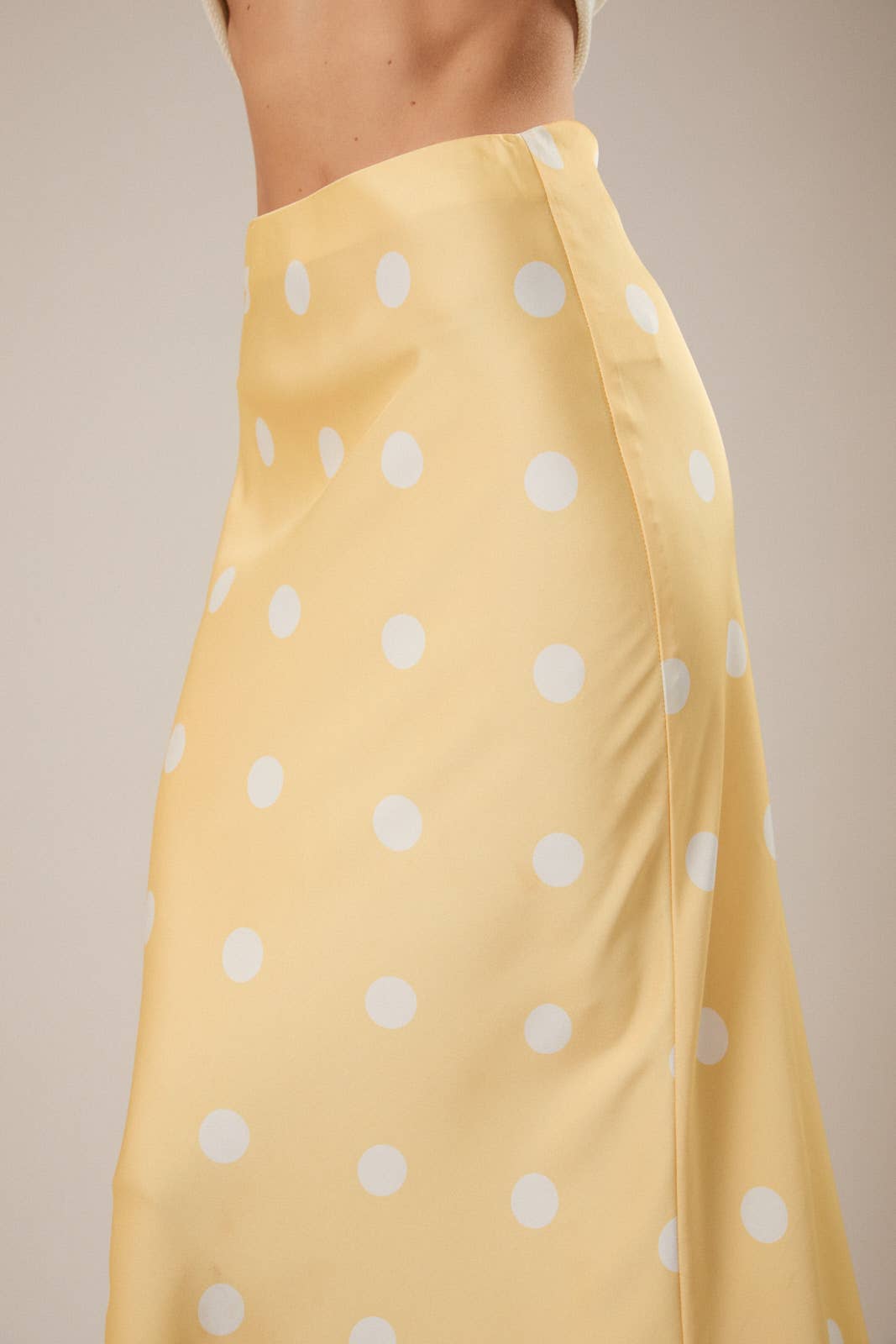 Polka Dot Satin Midi Skirt