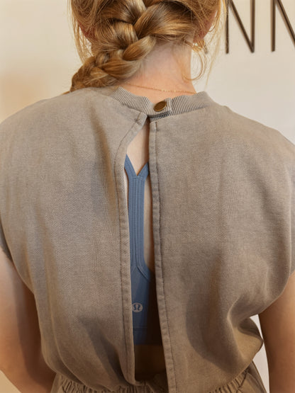 Drawstring Waist Sleeveless Mineral Washed Jumpsuit