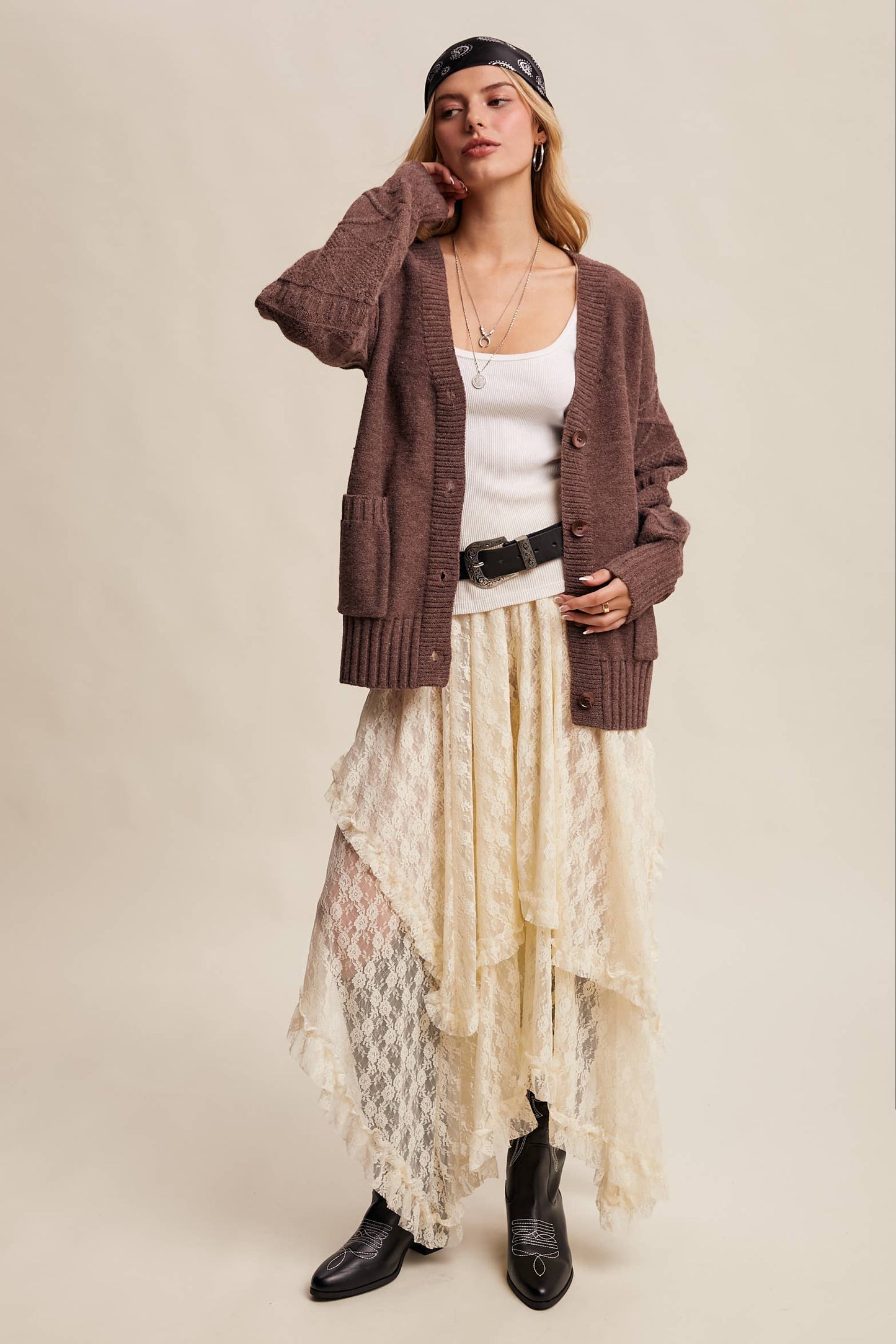 Textured Knit Button-Front Cardigan