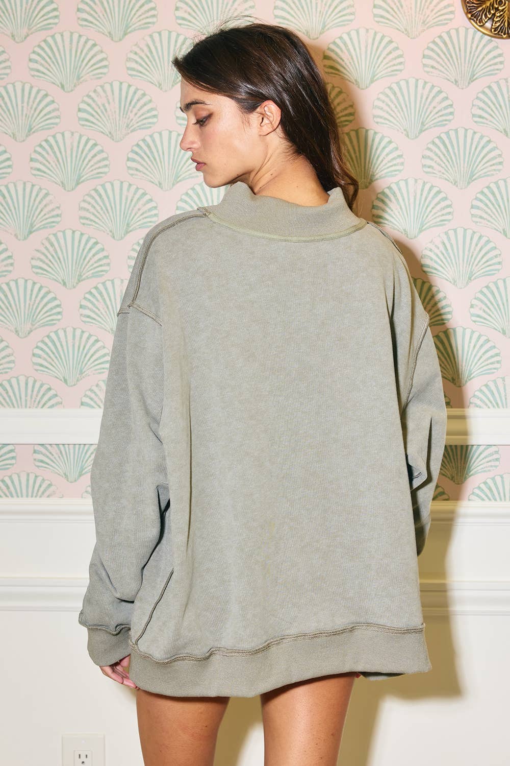 Retro Wash Mock Neck Pullover
