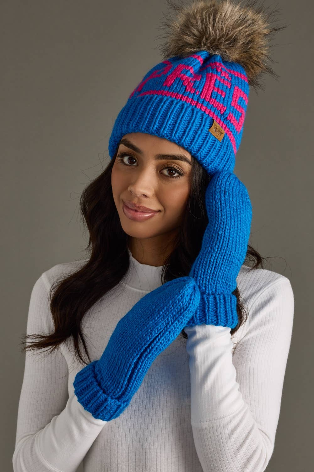 Blue Cuffed Knit Mittens