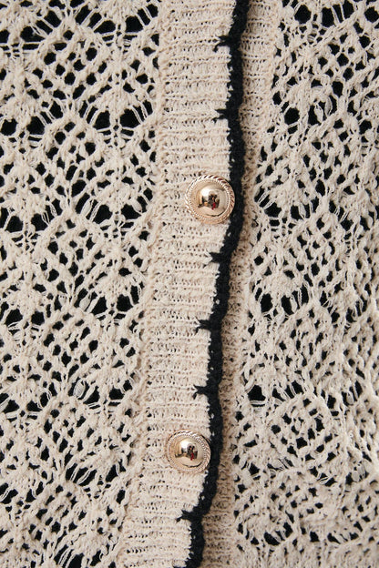 V-Neck Long Sleeve Button Up Crochet Cardigan