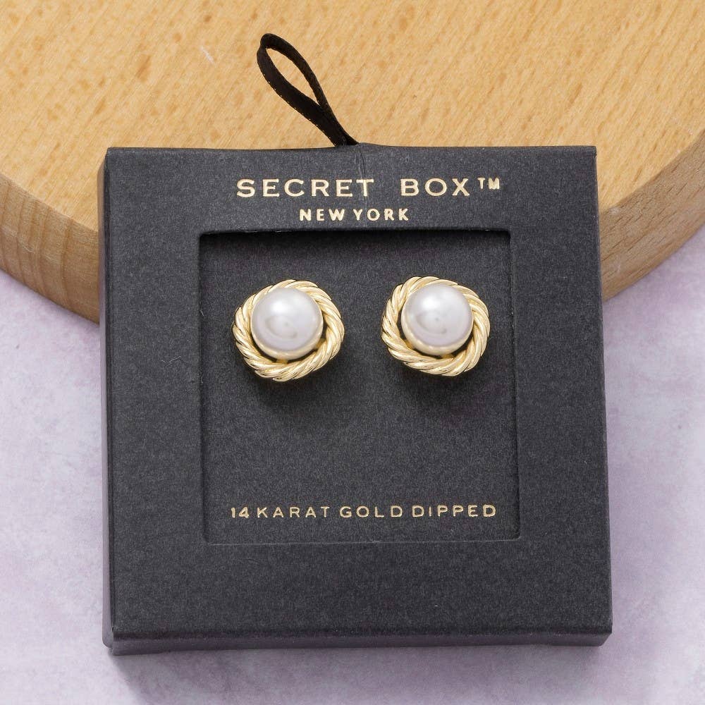 Secret Box Gold Dipped Pearl Stud Earrings