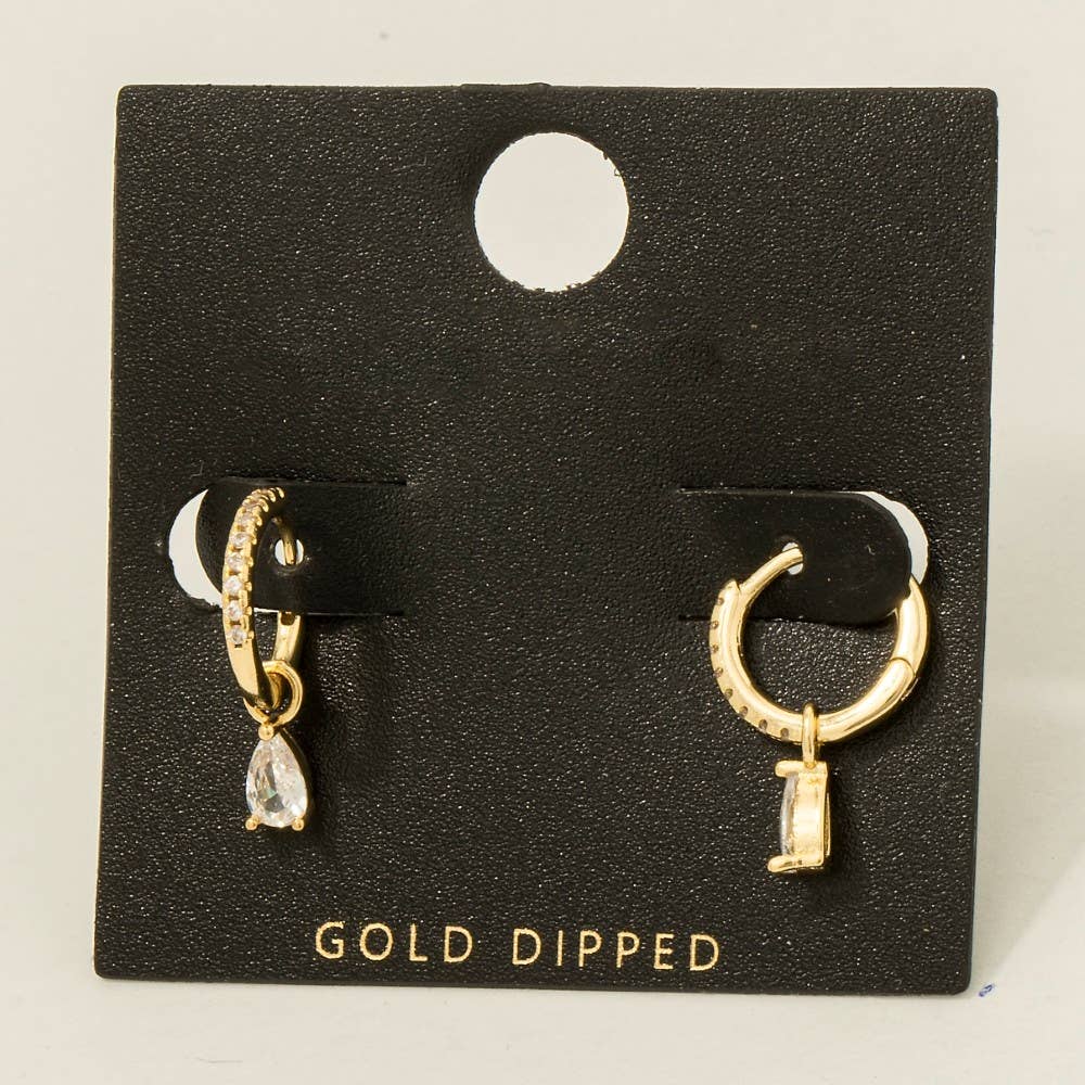 Gold Dipped Pave And Tear Gem Hoop Earrings