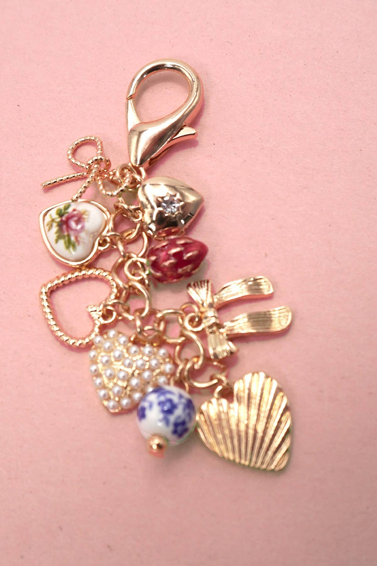 Porcelain Bow & Strawberry Bag Charm