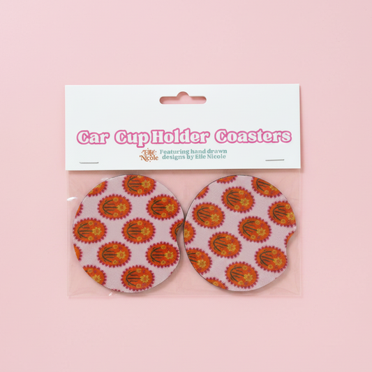 Car Cupholder Coasters - Floral Medallion