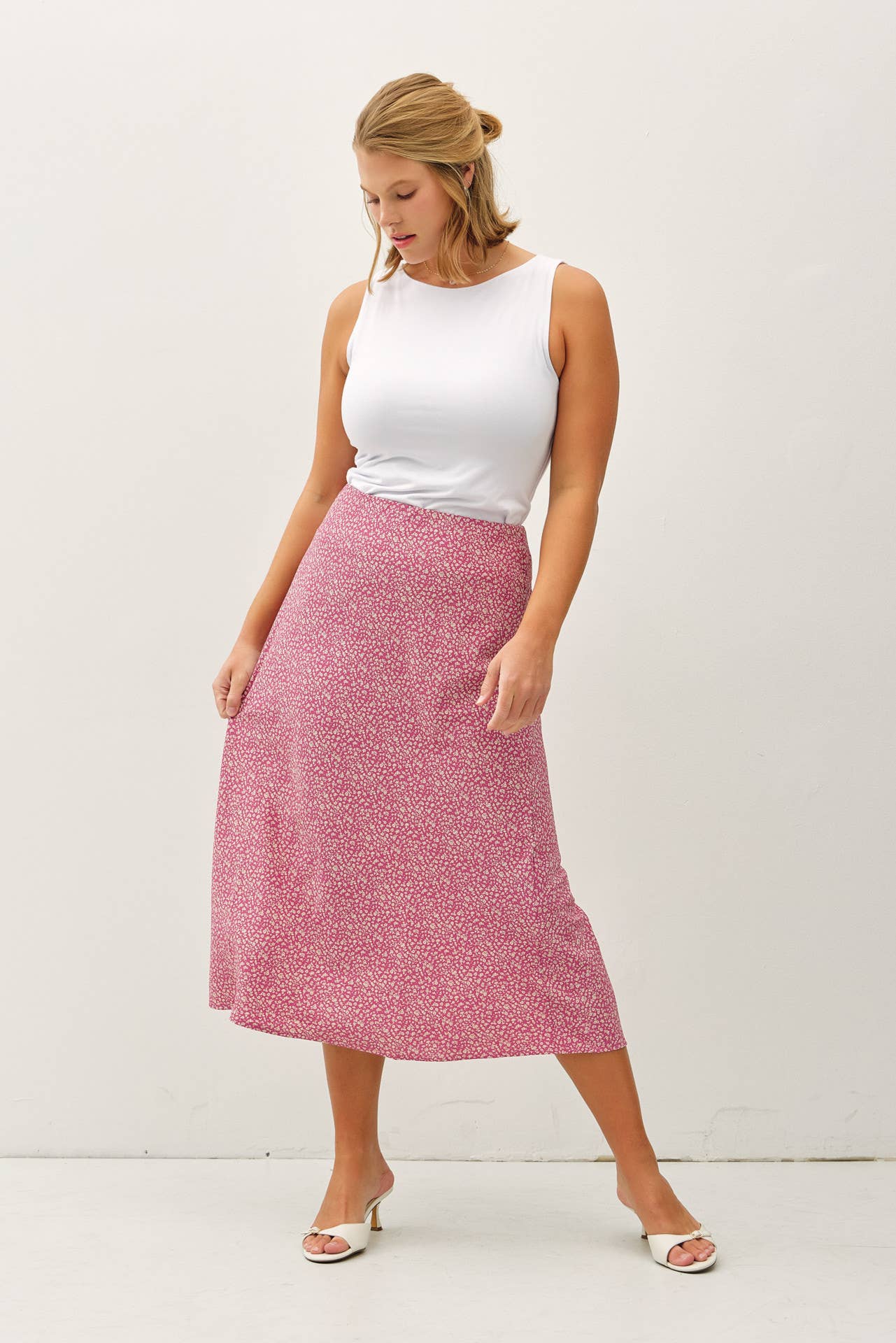 Plus Floral Midi Skirt