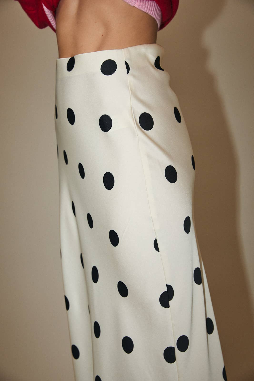 Polka Dot Satin Midi Skirt