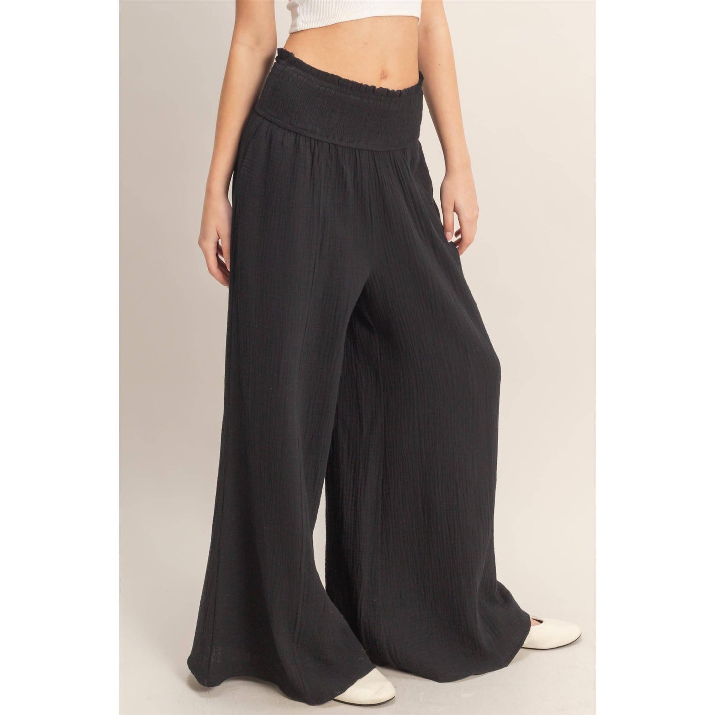 Smocked Waist Wide-Leg Pants