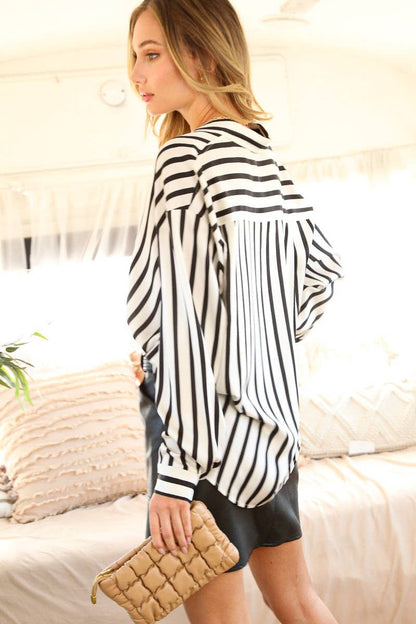 Vertical Stripe Satin Blouse