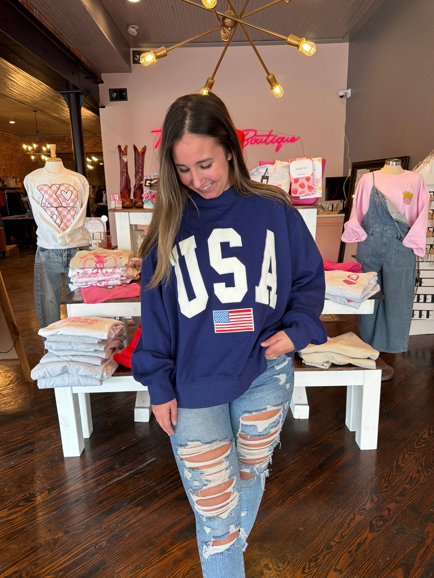USA Embroidered Mockneck 