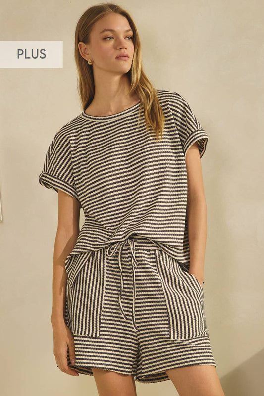 Plus Textured Stripe Knit Set