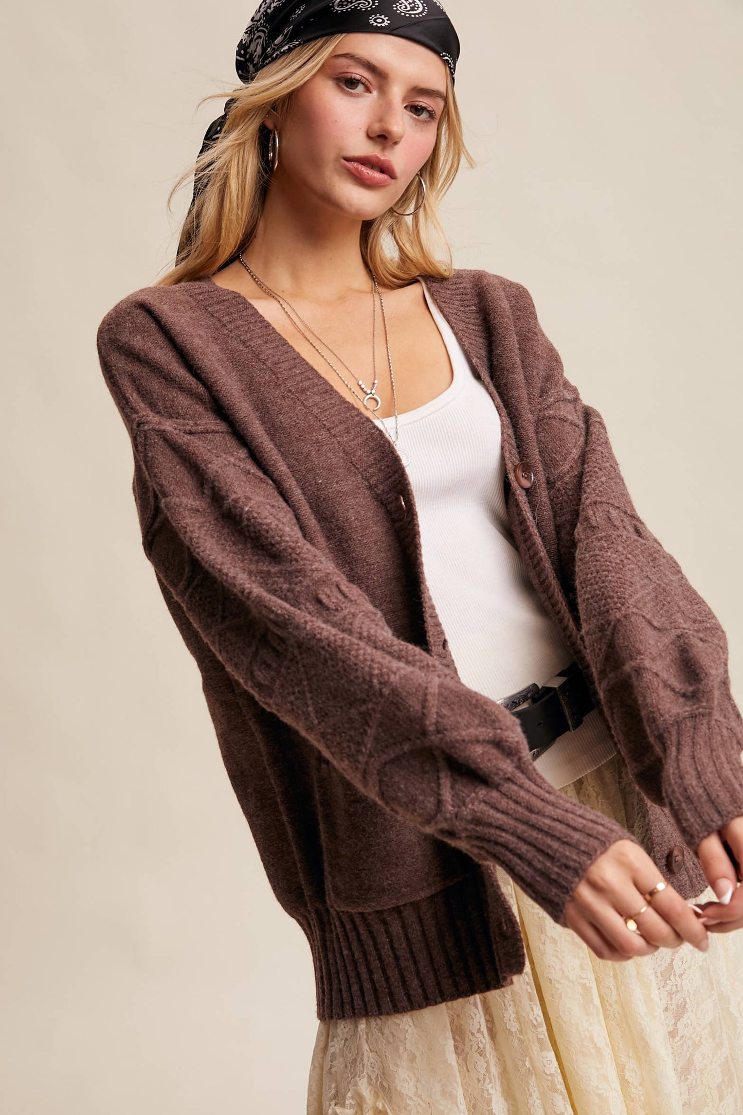 Textured Knit Button-Front Cardigan