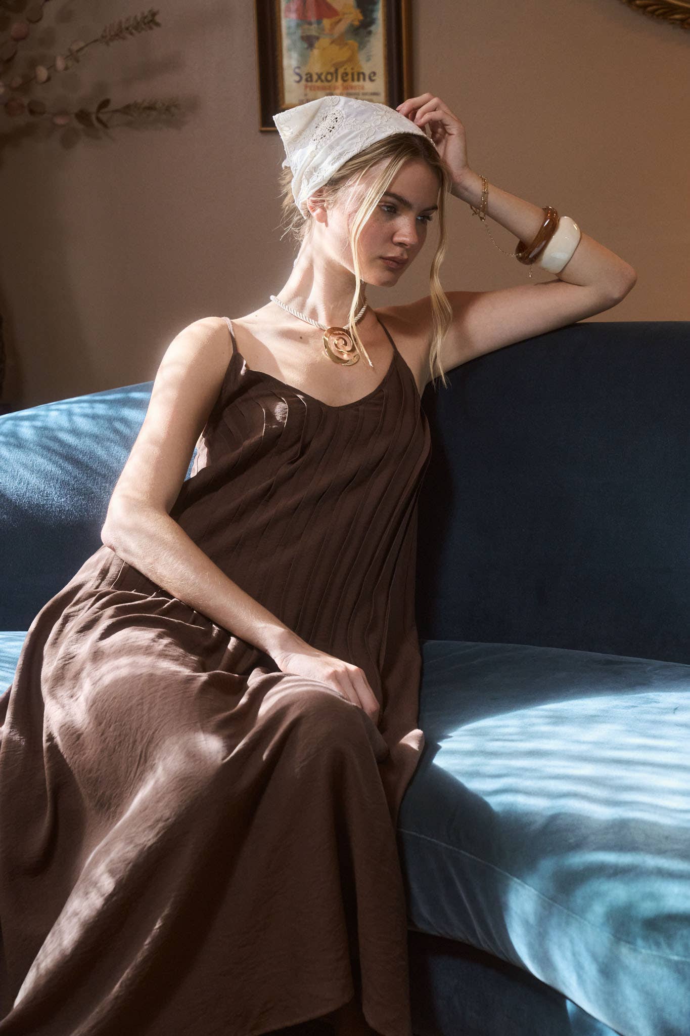 Stevie Linen Pin-tuck Maxi Dress
