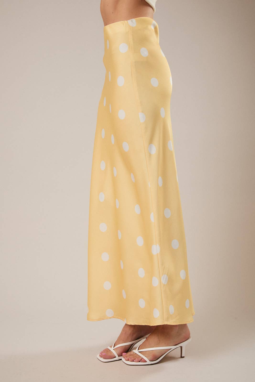 Polka Dot Satin Midi Skirt