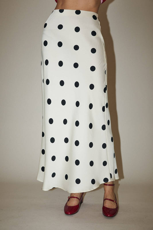 Polka Dot Satin Midi Skirt