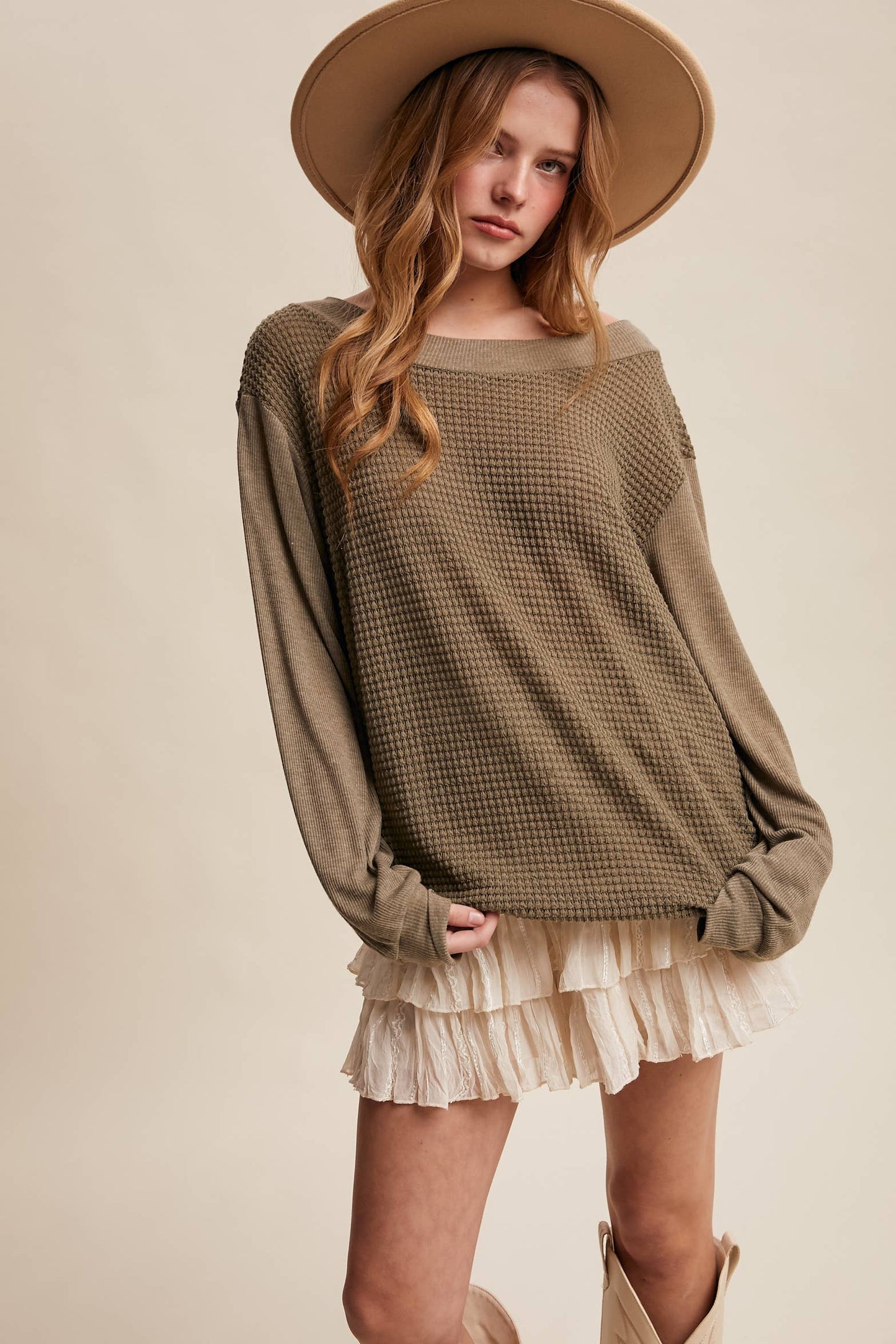 Waffle Knit Contrast Top