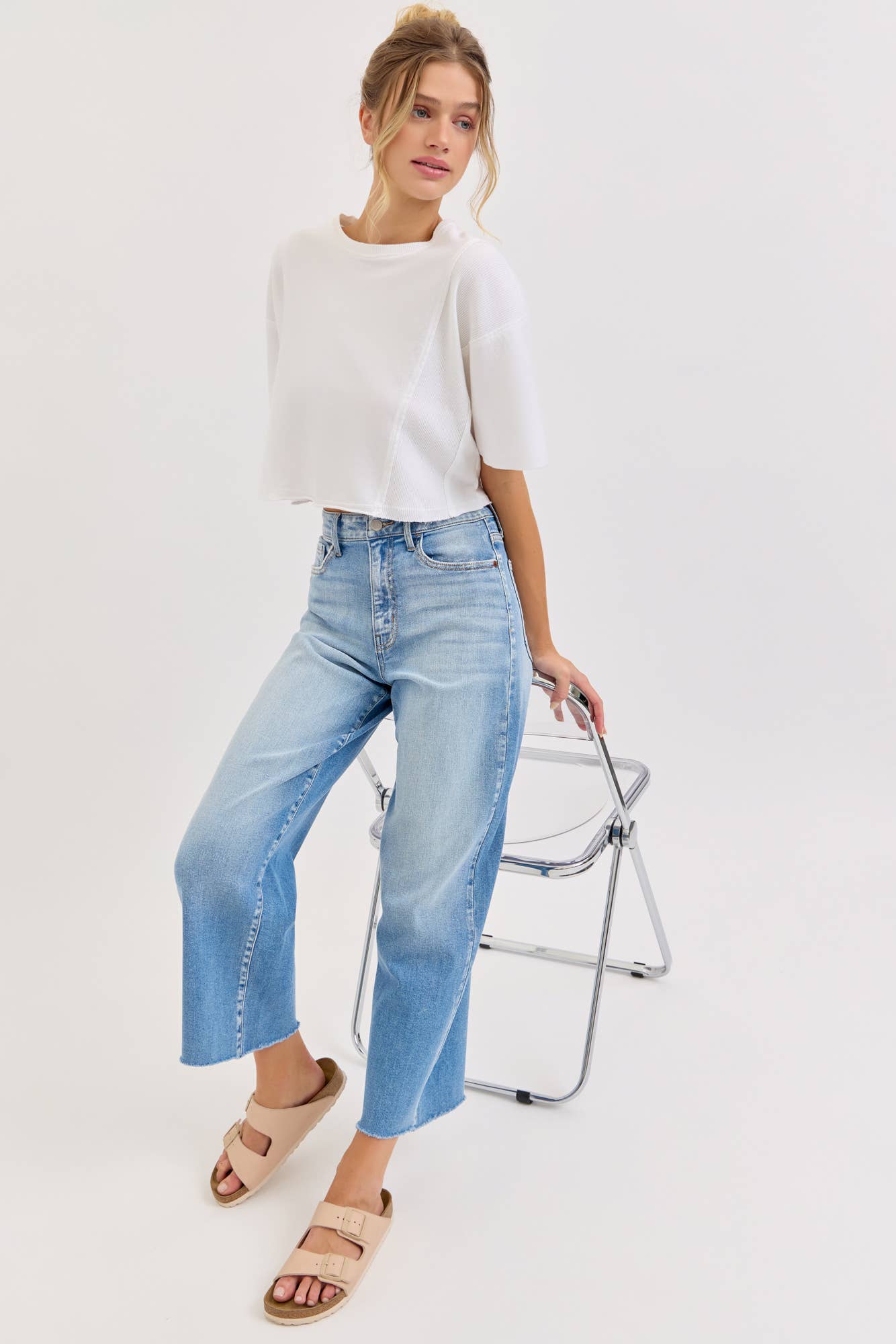High Rise Crop Wide Leg with Raw Hem | Cello