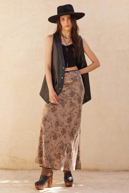 Floral-Print Satin Maxi Skirt
