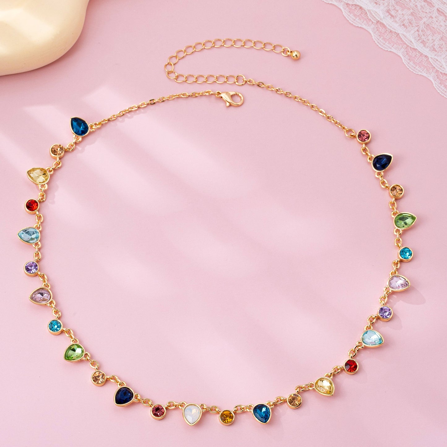 Rainbow Gleam Teardrop Necklace