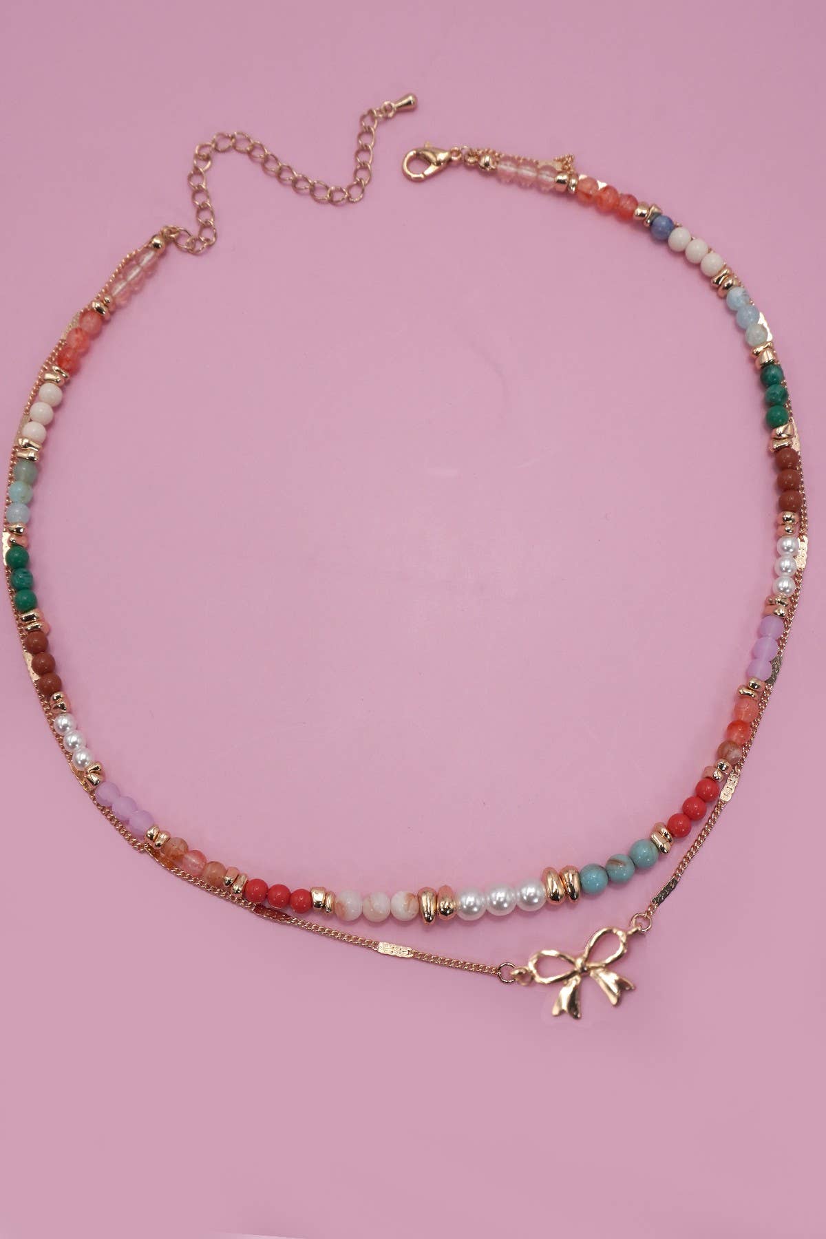 Beaded Bow Double Layer Necklace