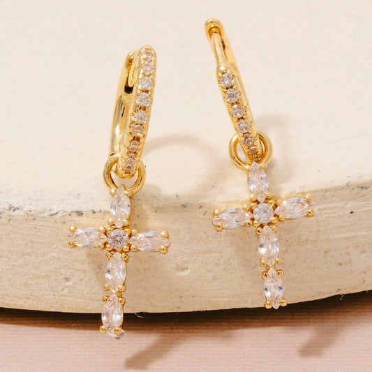 Cross Charm Hoop Earrings