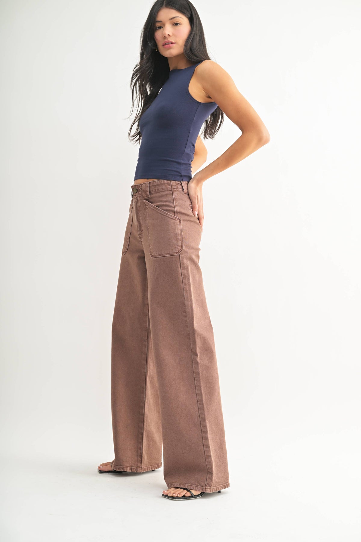 Patch Pocket Wide Leg Flare - Vintage Brown | JBD