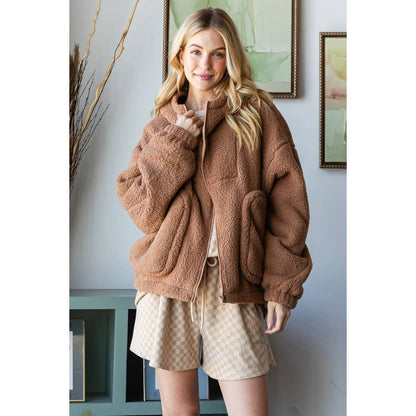 Oversized Teddy Bear Zip-Up Hoodie