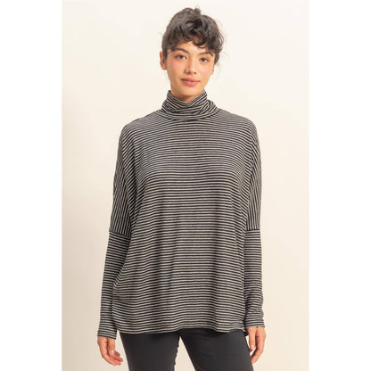 Striped Turtleneck Dolman-Sleeve Top