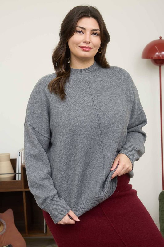 Plus Mock Neck Ribbed Knit Sweater