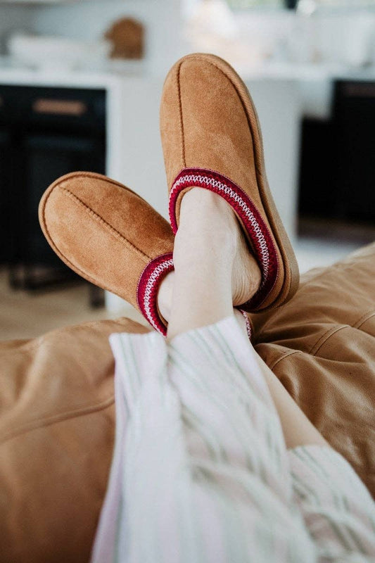 Chestnut Embroidered Comfy Slippers