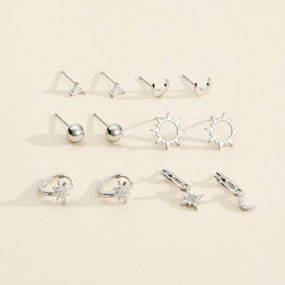 12-Piece Celestial Charm Earring Set in Sterling Silver