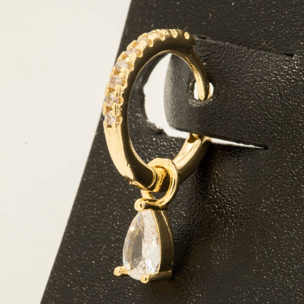 Gold Dipped Pave And Tear Gem Hoop Earrings
