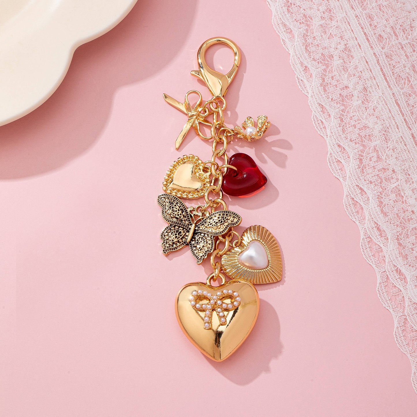 Heart Charm Bow Keychain
