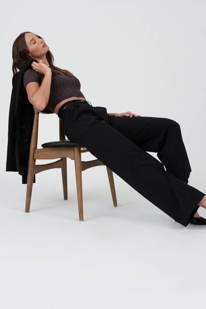 High-Waisted Pleated Wide-Leg Dress Pants