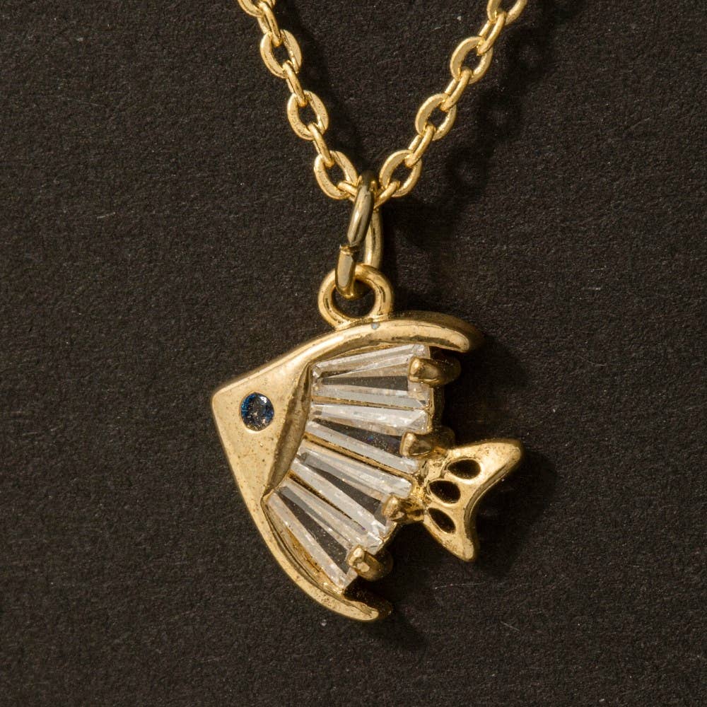 Golden Catch CZ Fish Necklace
