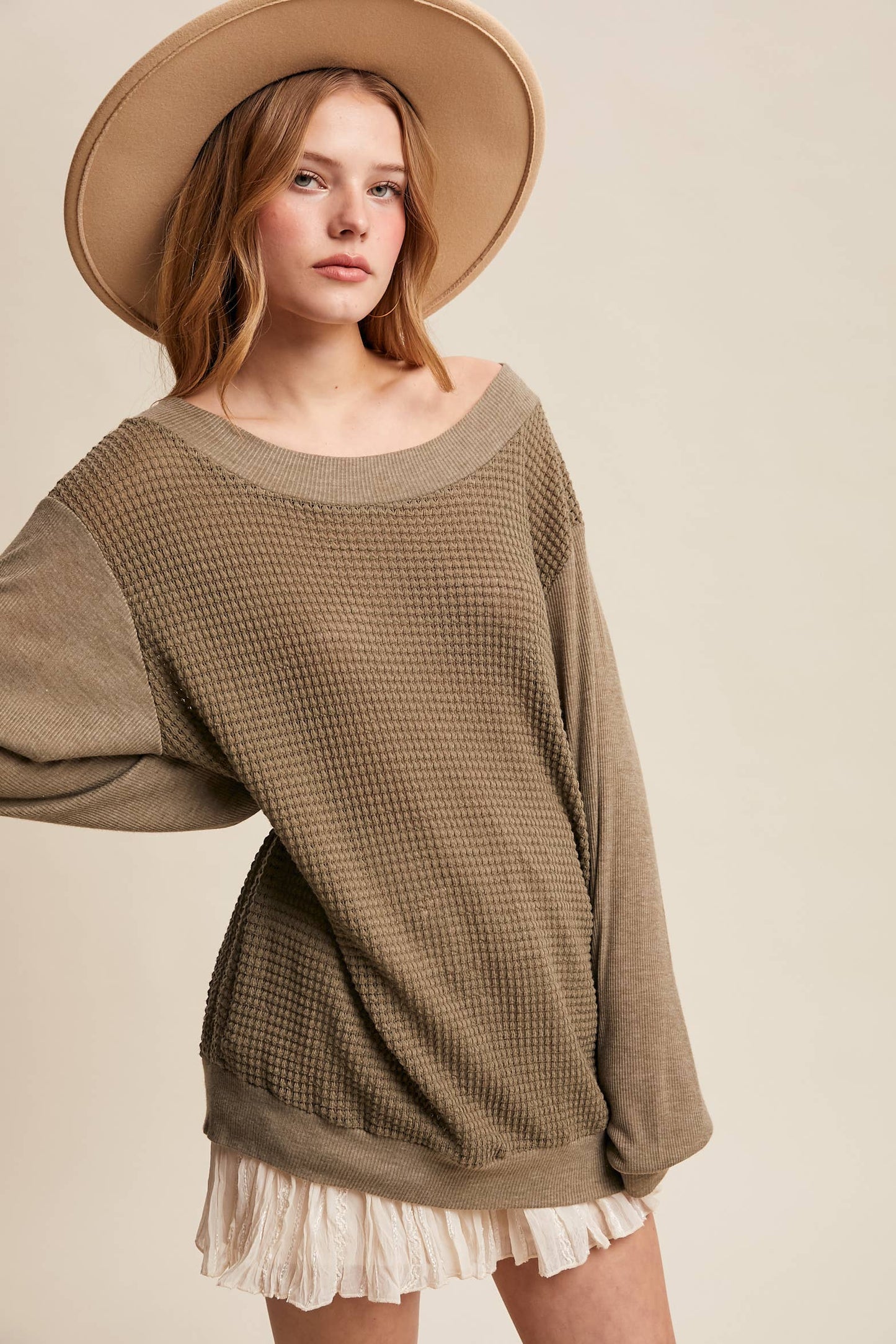 Waffle Knit Contrast Top
