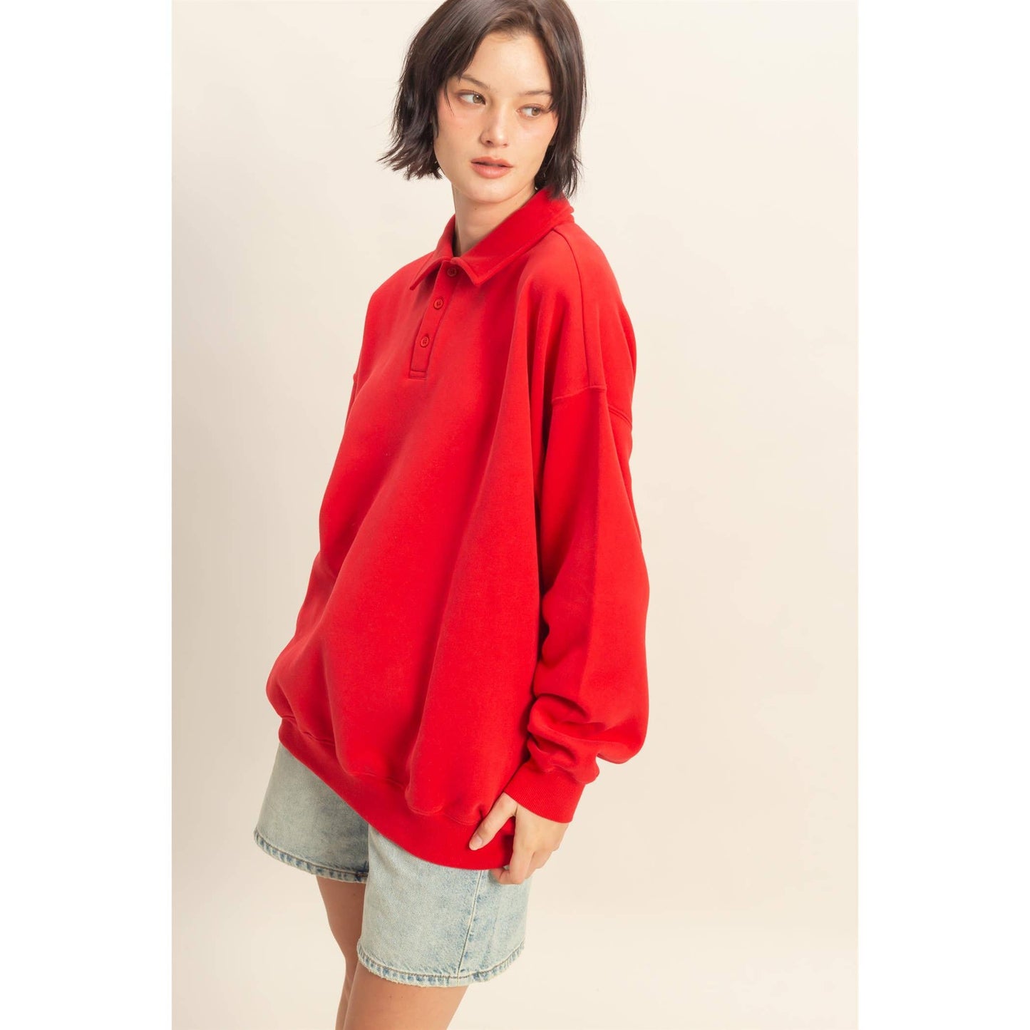 Oversized Collared Pullover Sweatshirt
