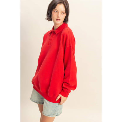 Oversized Collared Pullover Sweatshirt