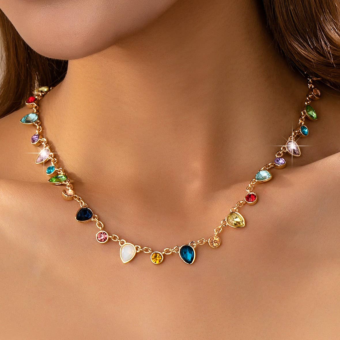 Rainbow Gleam Teardrop Necklace