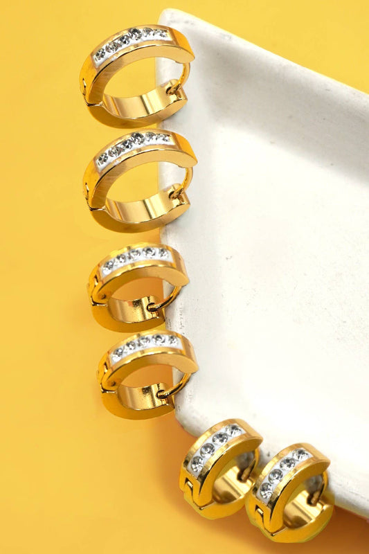 Tarnish-Free Waterproof Rhinestone Classic Trio Hoop Set