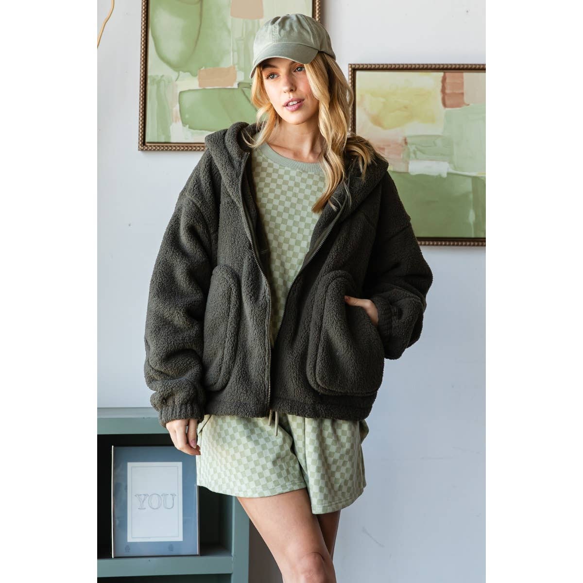 Oversized Teddy Bear Zip-Up Hoodie